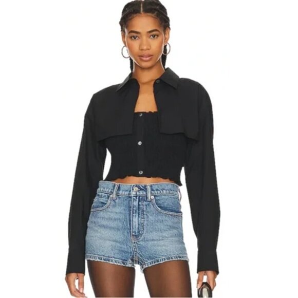 ๐ฅ ๐ ALEXANDER WANG Twinset layered smocked shirt NWT $450 small - Picture 1 of 9